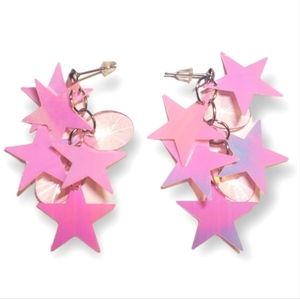 ♥️ 4 for $25 ♥️ #U14 New 90s Y2k Style Drop Star Iridescent Pink Blue Earrings